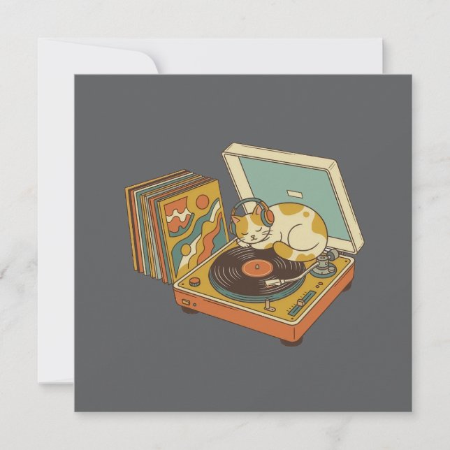 Chat Rétro Mélomane sur Platine Vinyle Vintage (Framsida)