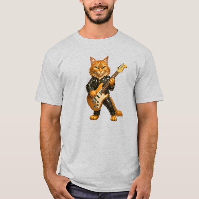 Chat rockeur joue de la guitare électrique. t shirt (Framsida)