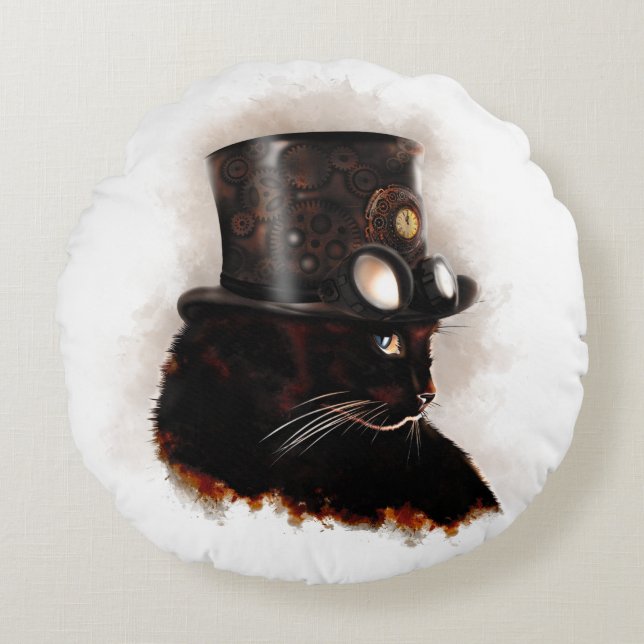 Chat steampunk rund kudde (Framsidan)