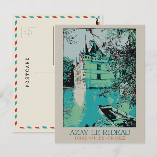 Chateau Azay-le-Rideau i Loire valley, Frankrike Vykort (Fram/baksida)