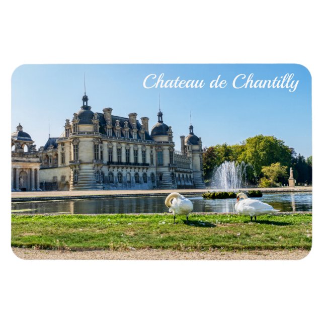 Chateau de Chantilly, fontän och två svanar Magnet (Horisontell)