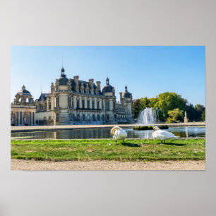 Chateau de Chantilly, fontän och två svanar Poster