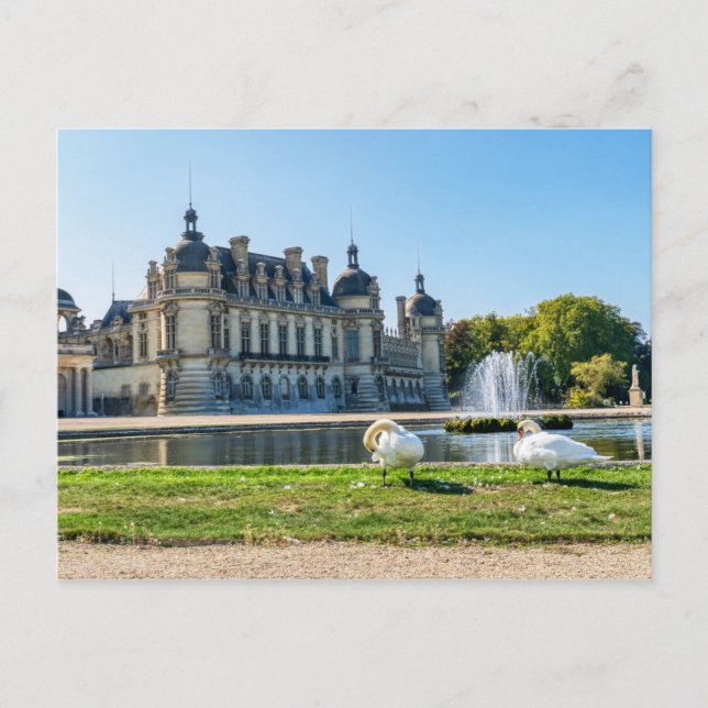 Chateau de Chantilly, fontän och två svanar Vykort (Framsida)
