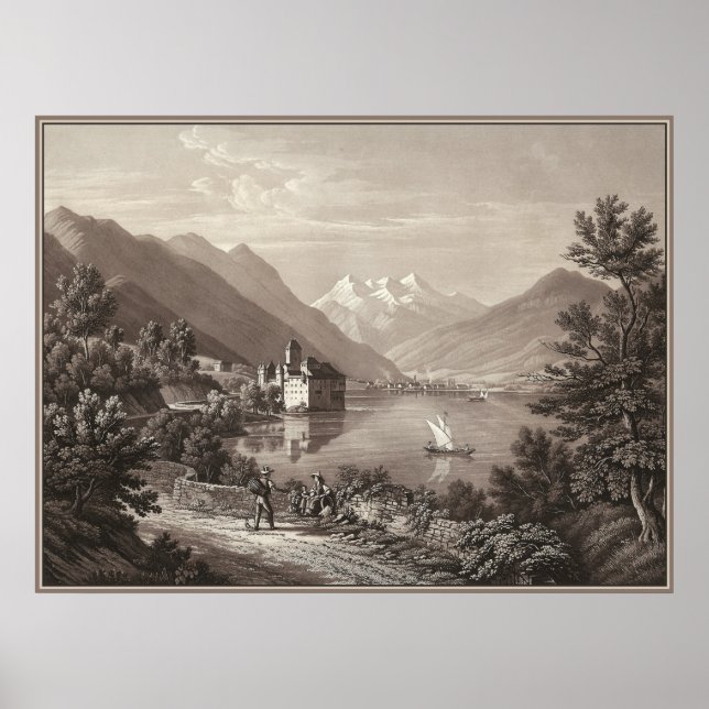 Chateau de Chillon, Sjö Genève, Schweiz Poster (Framsidan)