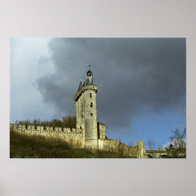 Chateau de Chinon castletheis på en högtrappa Poster (Framsidan)