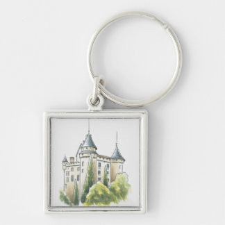 Chateau de Mercues, frankrike Fyrkantig Silverfärgad Nyckelring