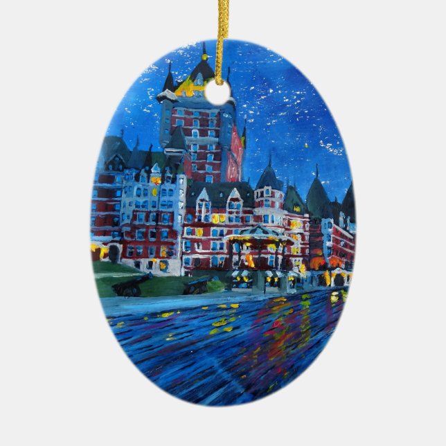 Château Frontenac Quebec Kanada vid natt Julgransprydnad Keramik (Framsidan)