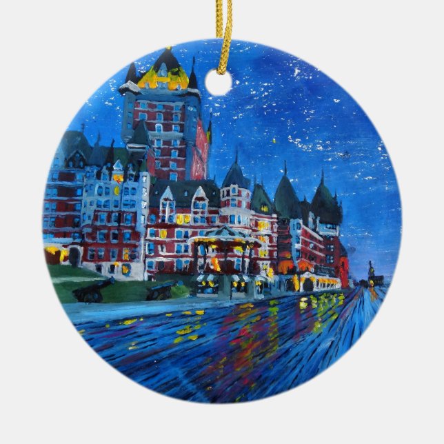 Château Frontenac Quebec Kanada vid natt Julgransprydnad Keramik (Framsidan)