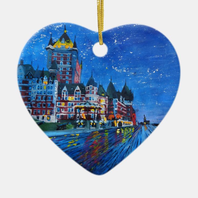 Château Frontenac Quebec Kanada vid natt Julgransprydnad Keramik (Framsidan)