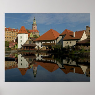 Chateau torn, Vltava River, Cesky Krumlov Poster