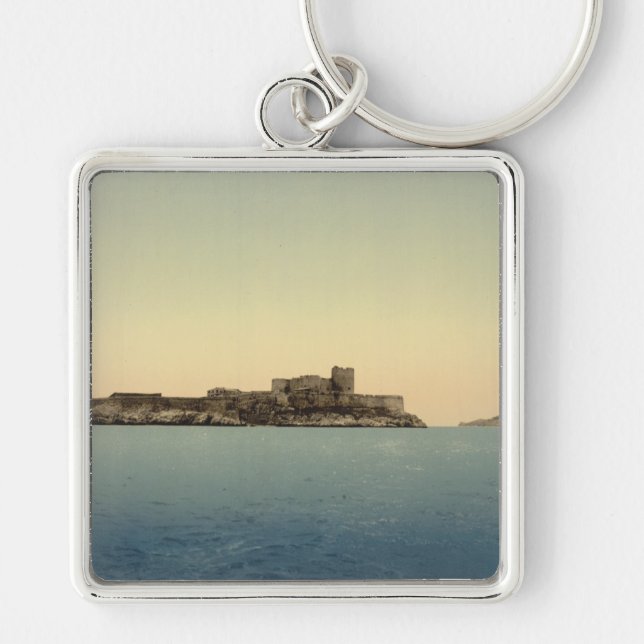 Chateaud'If, Marseilles, frankrike Fyrkantig Silverfärgad Nyckelring (Framsidan)