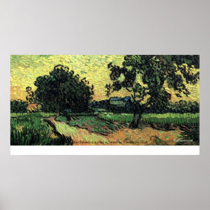 Chateauen av Auvers landskap på solnedgången av Poster