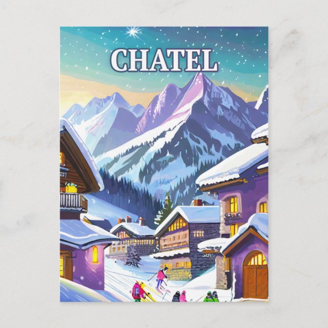 Châtel : Charme Authentique dans les Alpes enneigé Vykort (Framsida)