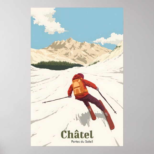 Chatel Vintersportort Reseskylt Poster (Framsidan)
