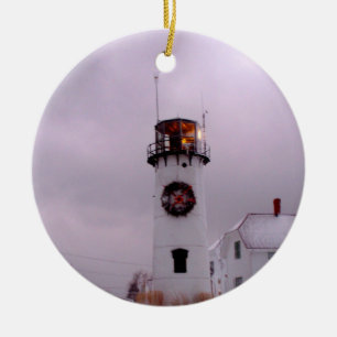 Chatham fyr i snön julgransprydnad keramik