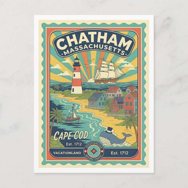 Chatham, MA Retro 1950-talet Resor Vykort (Framsida)