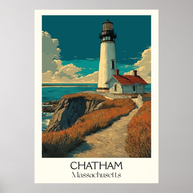 Chatham Massachusetts Vintage Lighthouse Beach Art Poster (Framsidan)