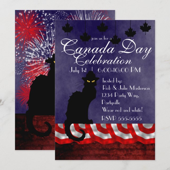 Chatta Noir Canada Day Inbjudningar (Fram/baksida)
