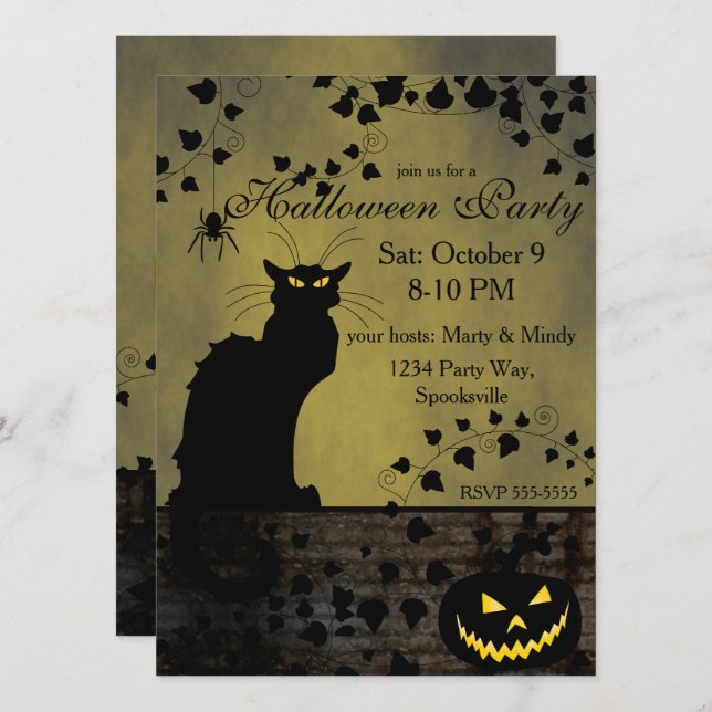 Chatta Noir Halloween Inbjudningar (Fram/baksida)