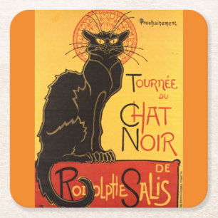 Chatta Noir Steinlen Belle Epoque Vintage Art Underlägg Papper Kvadrat