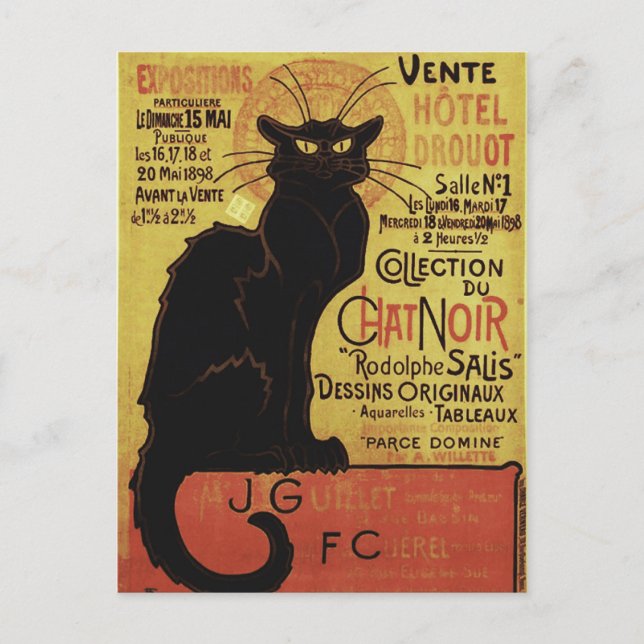 Chatta Noir, Vente Hôtel Drouot Steinlen Fine Art Vykort (Framsida)