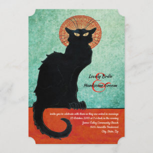 Chatta Noir Vintage Fransk Cat Blue Bröllop Inbjudningar