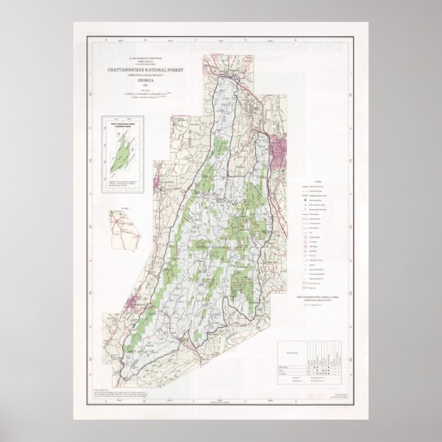 Chattahoochee National Forest Karta (1982) Poster (Framsidan)