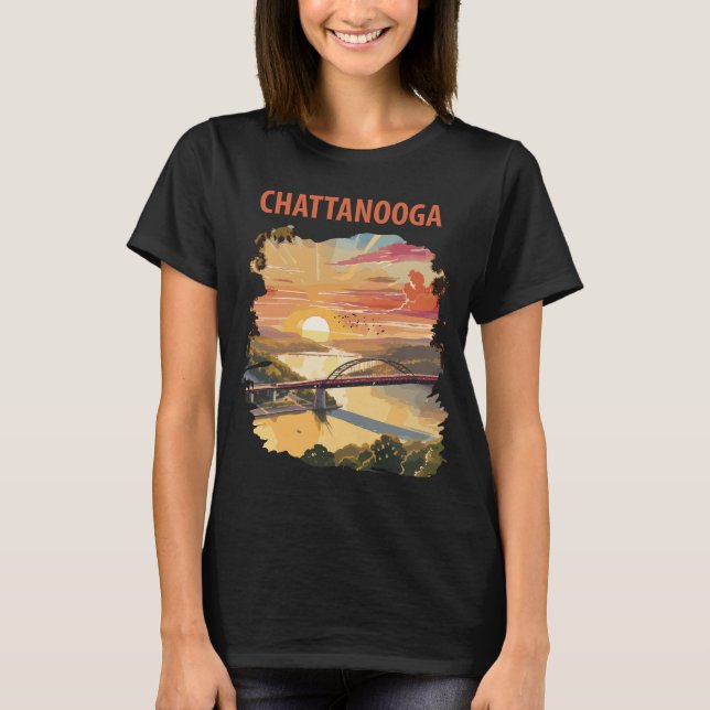 Chattanooga Bridge Solnedgång Orange Resa T-Shirt (Framsida)