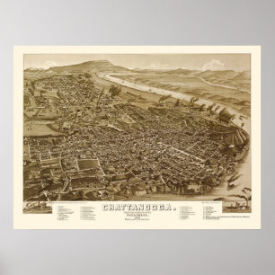 Chattanooga panorama- karta för TN - 1886 Poster