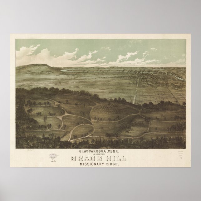 Chattanooga Tennessee 1887 Antique Panoramic Karta Poster (Framsidan)