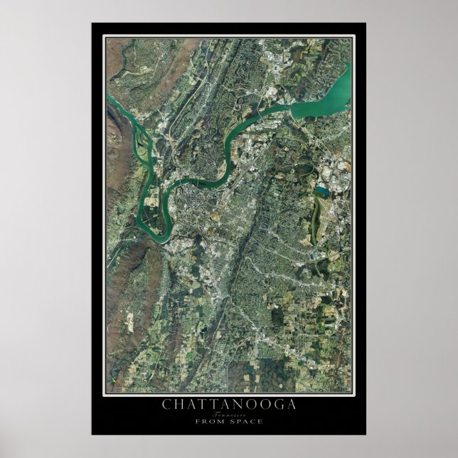 Chattanooga Tennessee från Space Satellite Karta Poster (Framsidan)