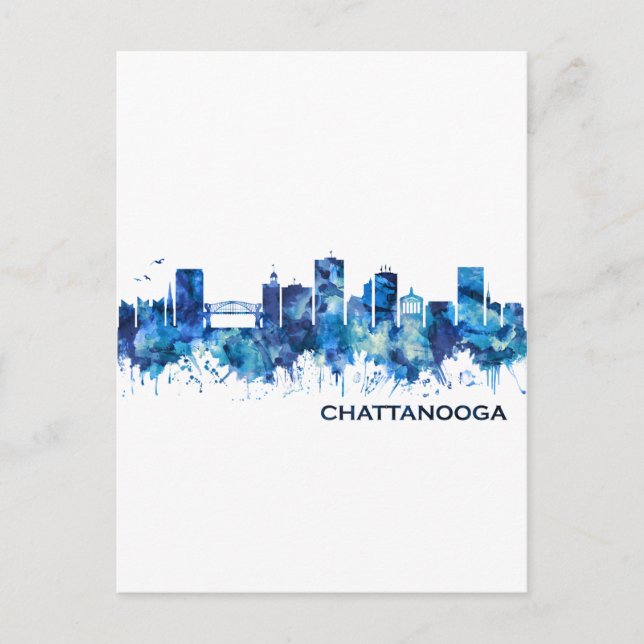 Chattanooga Tennessee Skyline Blue Inbjudan Vykort (Framsida)