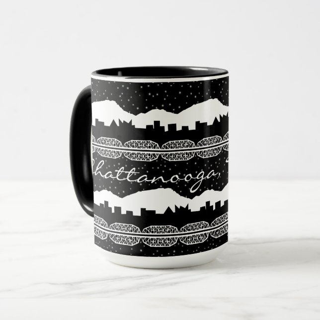 Chattanooga Tennessee Starry Night Black and White Mugg (Framsida vänster)