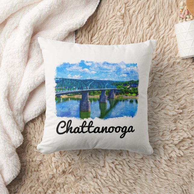 Chattanooga Tennessee Watercolor Kudde (Filt)