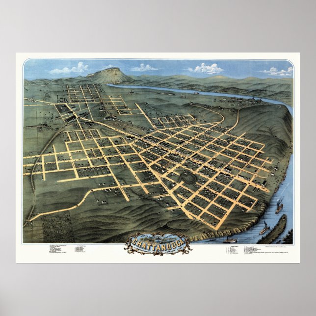 Chattanooga, TN Panoramic Karta - 1871 Poster (Framsidan)