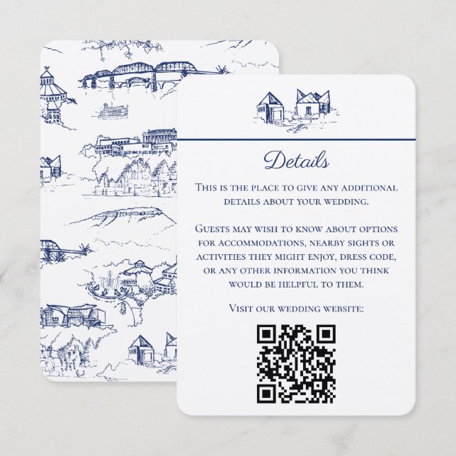 Chattanooga Toile Navy and White Enclosure Card Anteckningskort (Fram/baksida)