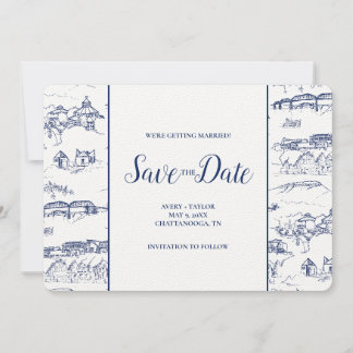 Chattanooga Toile Navy och White Save Date