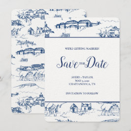 Chattanooga Toile Navy och White Save Date