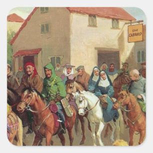 Chaucers pilgrims-Canterbury Tales Fyrkantigt Klistermärke
