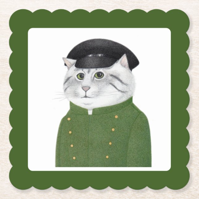 CHAUFFEUR CAT Scalloped Square Papper Underlägg (Framsida)