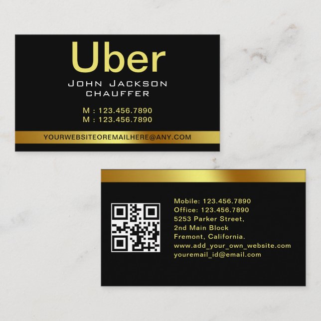 Chauffeur Gult rand QR CODE Taxi Visitkort (Fram/baksida)