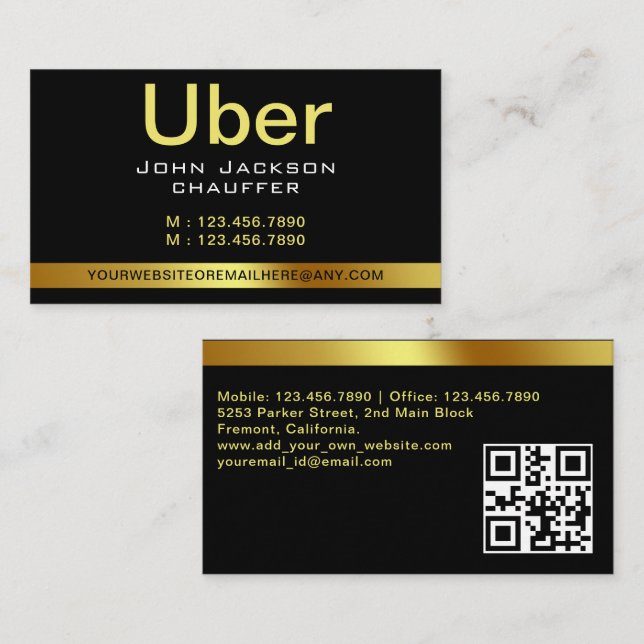 Chauffeur Gult rand QR CODE Taxi Visitkort (Fram/baksida)