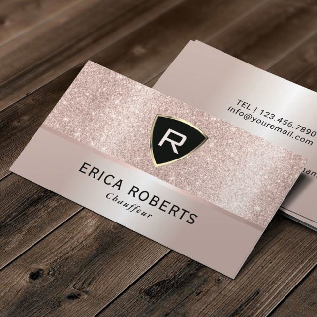 Chauffeur Luxury Monogram  Ro Guld Glitter Visitkort (Skapare uppladdad)