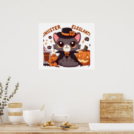 Chausie cat A Playful Blend of Kawaii & Halloween Poster