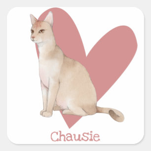 Chausie Cat Watercolor Kattunge Rosa Heart Fyrkantigt Klistermärke