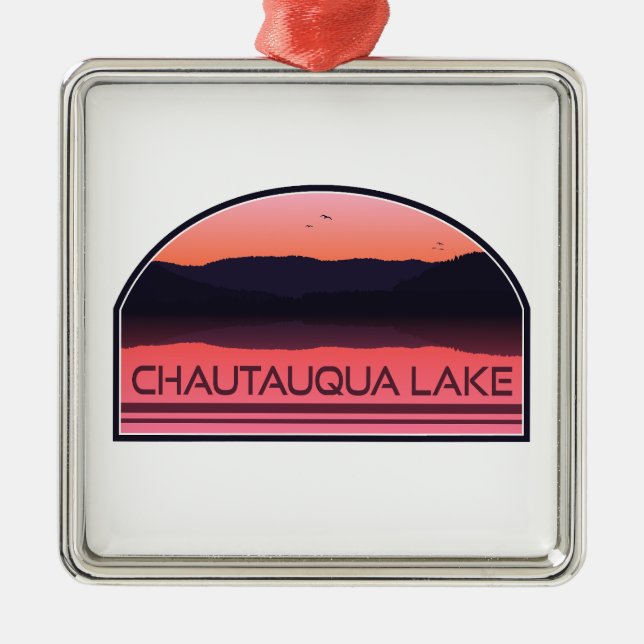 Chautauqua Sjö New York Red Sunrise Julgransprydnad Metall (Framsidan)
