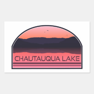 Chautauqua Sjö New York Red Sunrise Rektangulärt Klistermärke