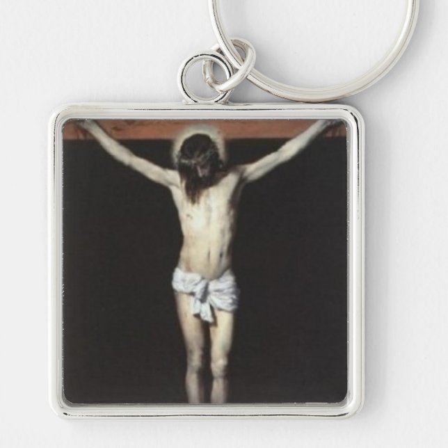 Chaveiro Jesus Cristo Fyrkantig Silverfärgad Nyckelring (Framsidan)