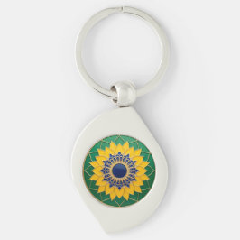 Chaveiro Luxury 3D Solar Mandala Keychain - Gold & Swirl Silverfärgad Nyckelring