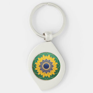 Chaveiro Luxury 3D Solar Mandala Keychain - Gold & Swirl Silverfärgad Nyckelring